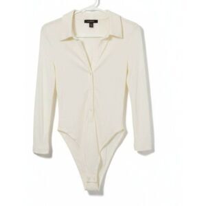 Vintage Lynn ritchie womens small Ivory cream Henley bodysuit Ivory silk knit